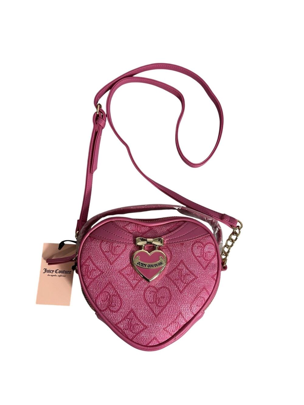 Juicy Couture Heart mini Tote Crossbody Bag Top Handle Pink 7" W x 6" H x 2" D